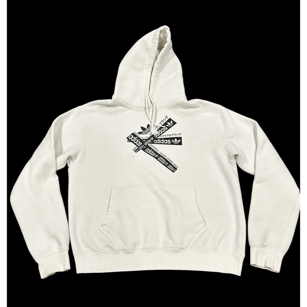 Adidas Originals Taped White Fleece Hoodie Men's Size Large